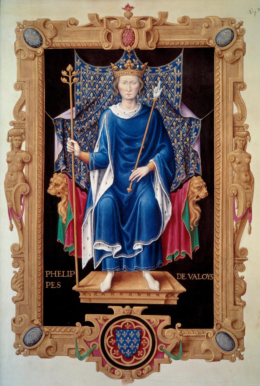 Porträtt till fots av kung Filip VI av Valois (1293-1350) Miniatyr av Jean du Tillet (1484-1520) från "" Recueil des kings de France"" 1500-talets Paris, B.N. av Jean du Tillet