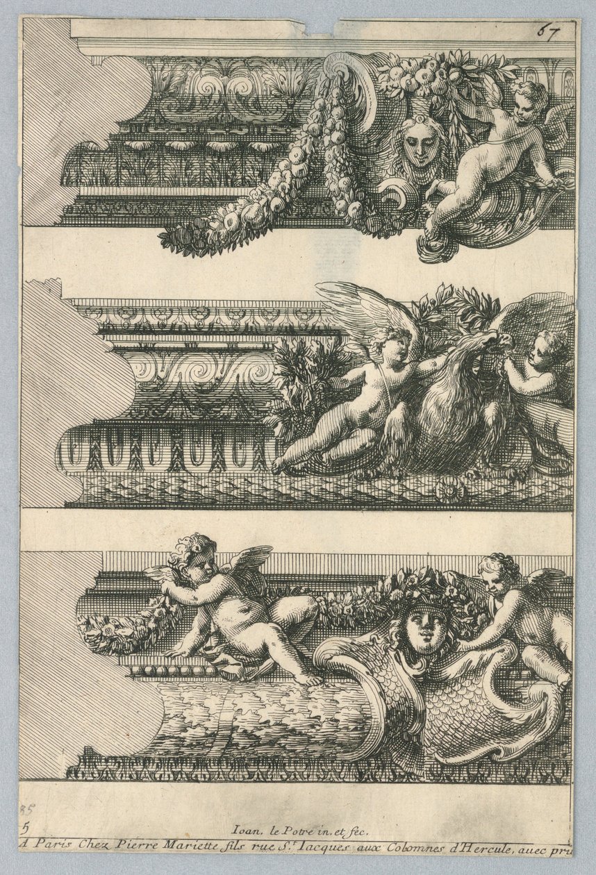Design för målade ramar, från "Bordures de Tableau" av Jean le Pautre