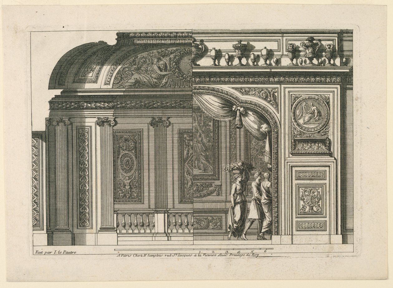 Design för en fransk alkov, från "Alcoves à le Francoise" av Jean le Pautre