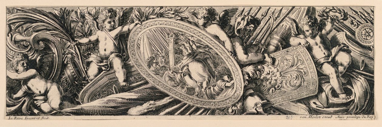Fris: Trophies of Arms och Putti av Jean le Pautre