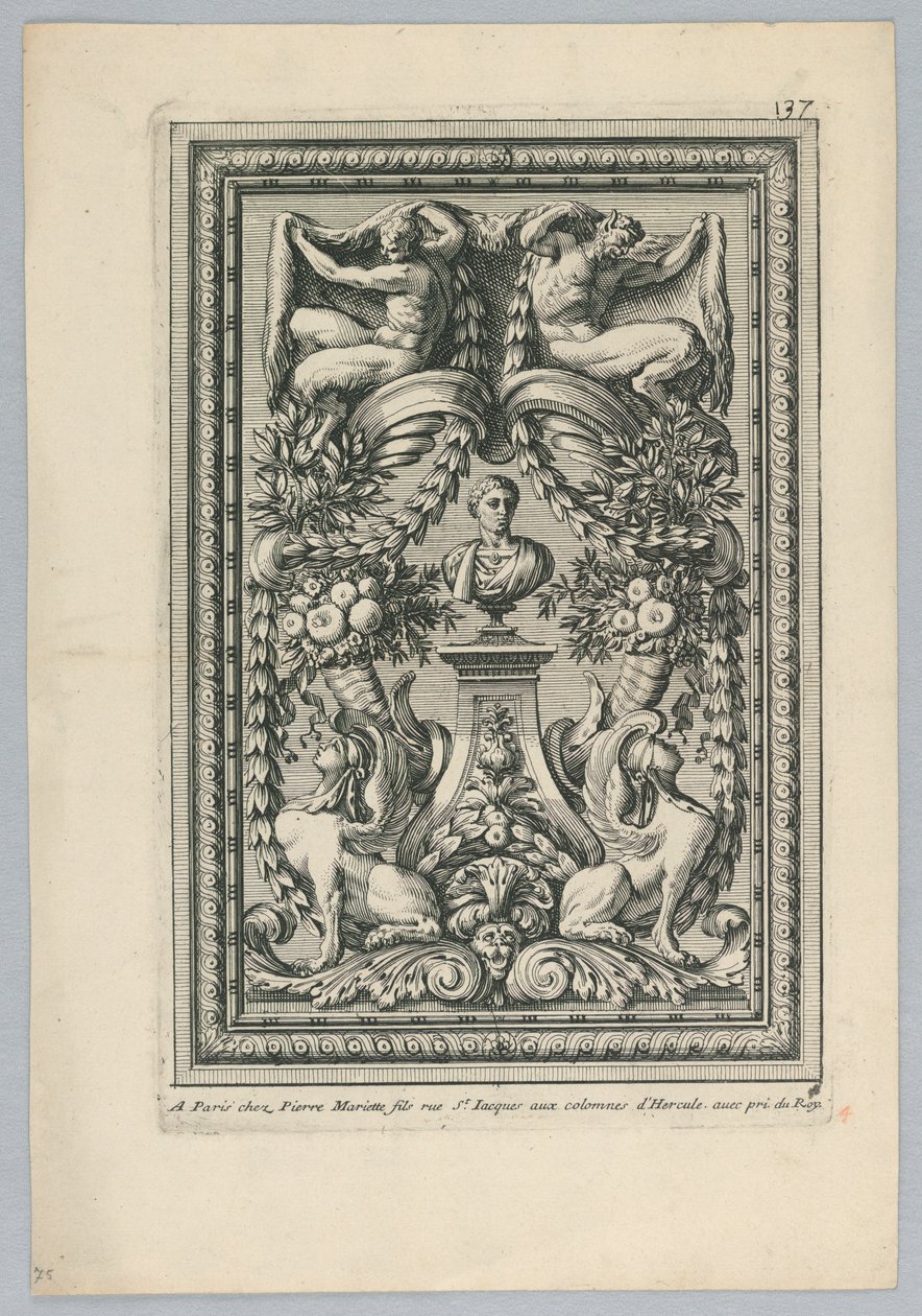 Ark från uppsättningen, "Peaneaux Ornaments for... Paneling" av Jean le Pautre