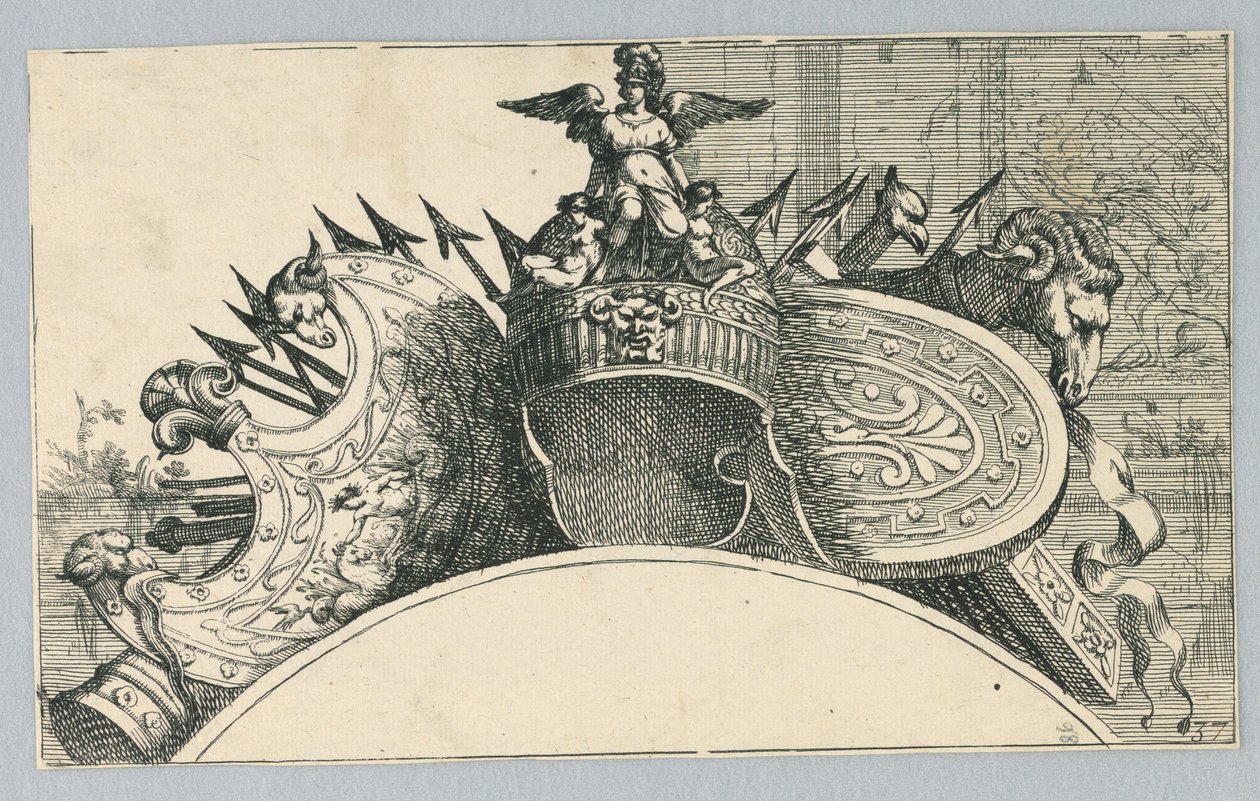 Trophy of Arms (En vapentrofé ovanför en galge) av Jean le Pautre