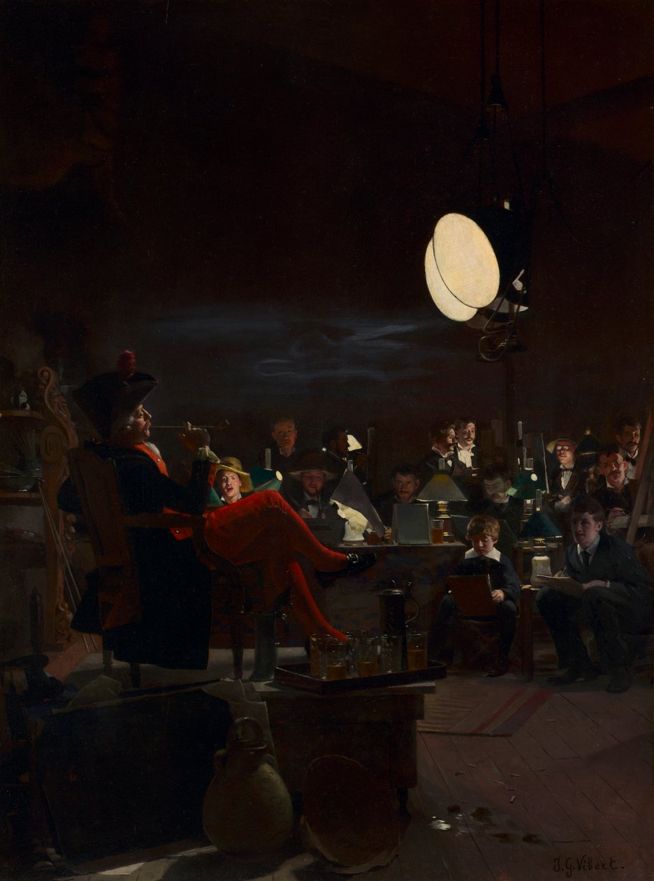 En kvällskurs, ca 1881 (olja på träpanel) av Jean or Jehan Georges Vibert