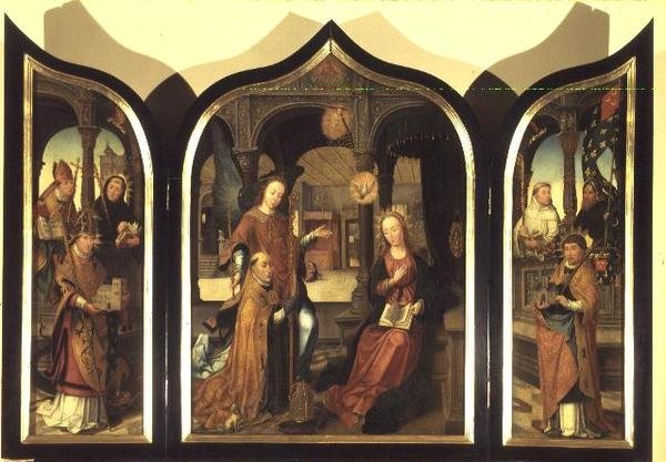 Annonciationen (olja på duk överförd från panel) av Jean the Elder Bellegambe