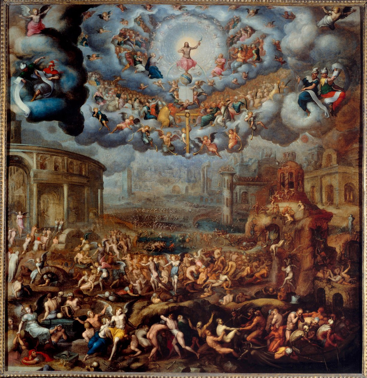 The Last Judgment-målning av Jean Cousin the Son (1522-1594) 1500-talets sön. 1,45x1,42 m av Jean the Younger Cousin