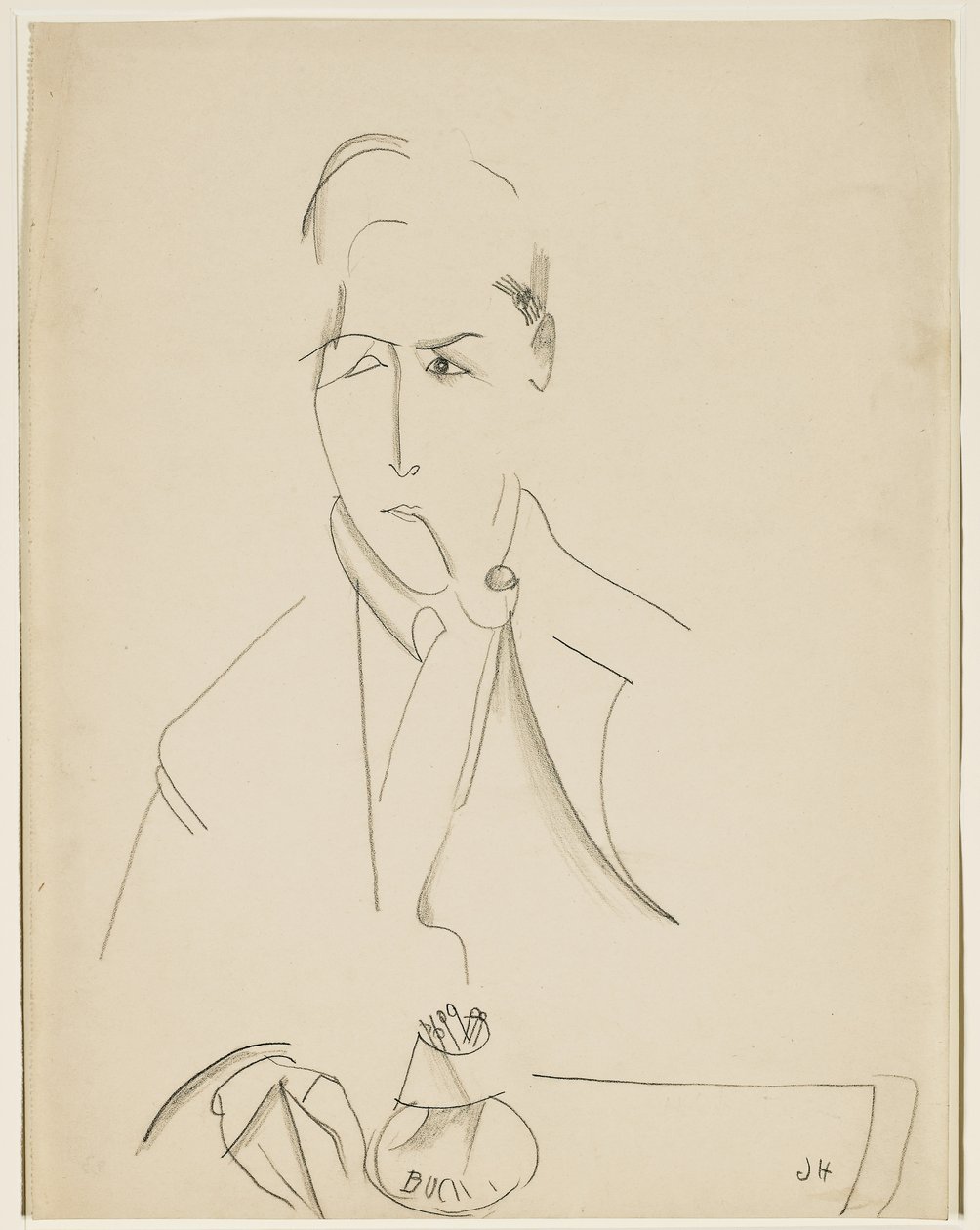 Porträtt av Modigliani med pipa av Jeanne Hébuterne