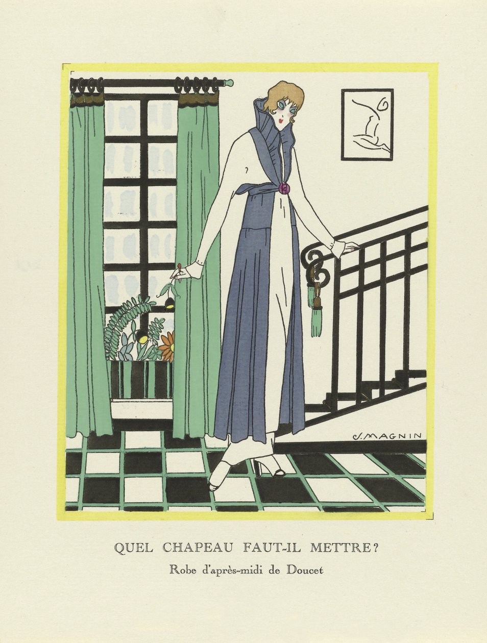 Vilken hatt ska jag ha på mig?, pub. 1914 (stenciltryck) av Jeanne Magnin