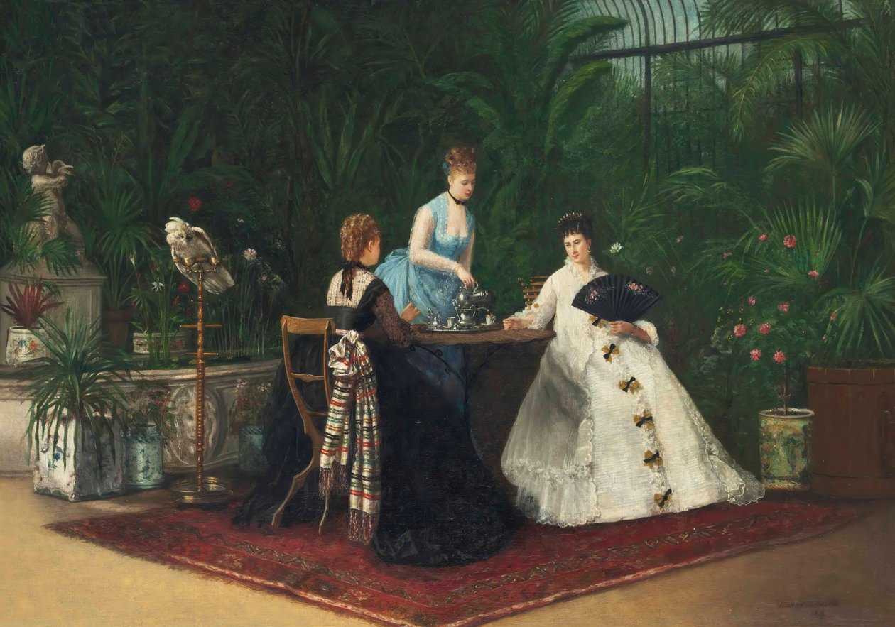 Te i vinterträdgården, 1893. av Jeanne Samson