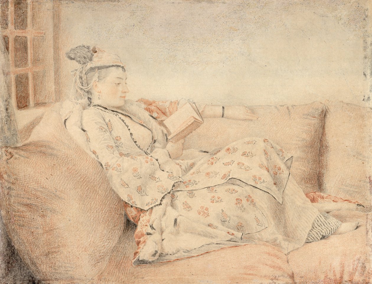 Lady in Turkish dress, reading av Jean Étienne Liotard