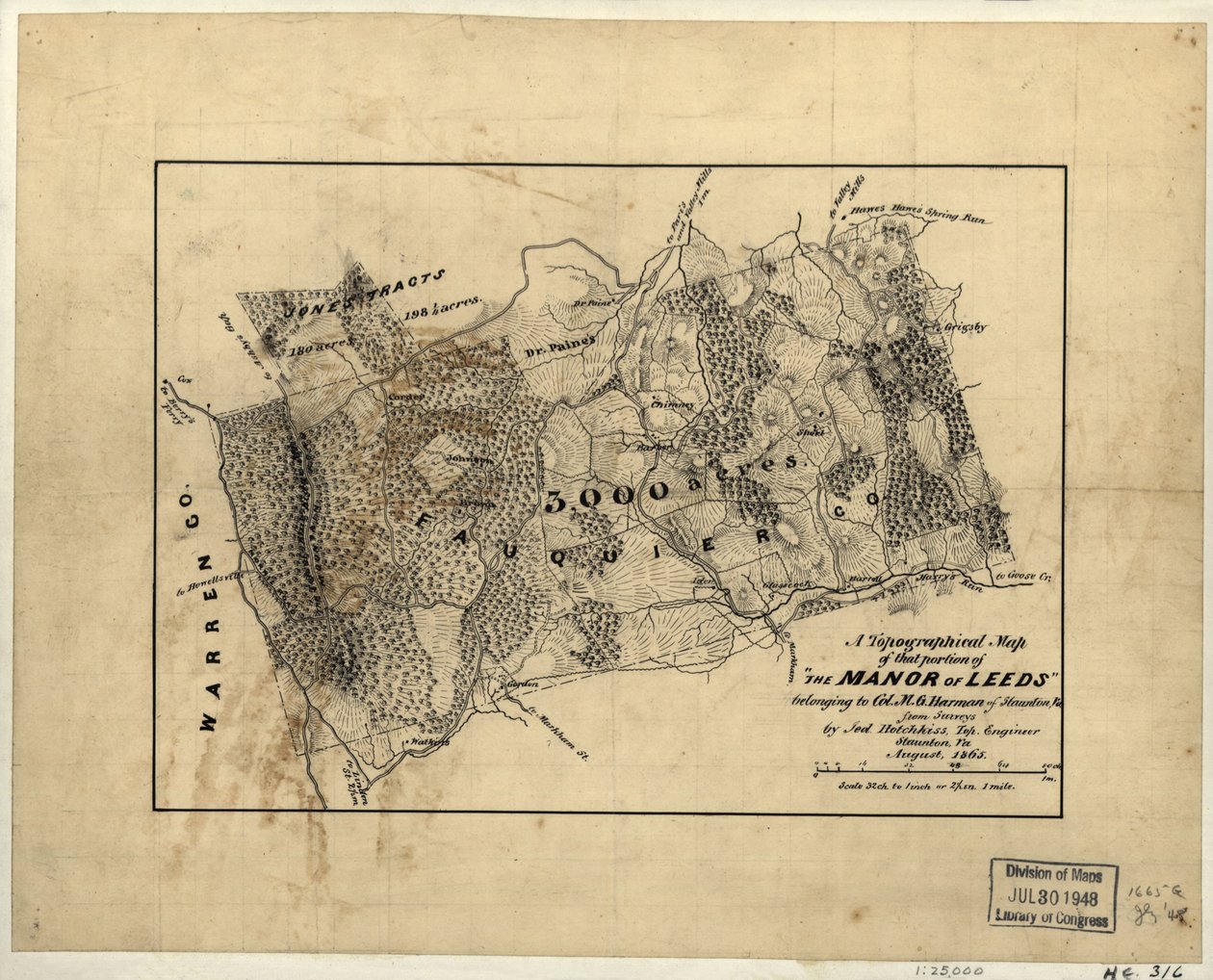 En topografisk karta över den del av "The Manor of Leeds" som tillhör överste M.G. Harman från Staunton, Va. LOC 2005625200 av Jedediah Hotchkiss
