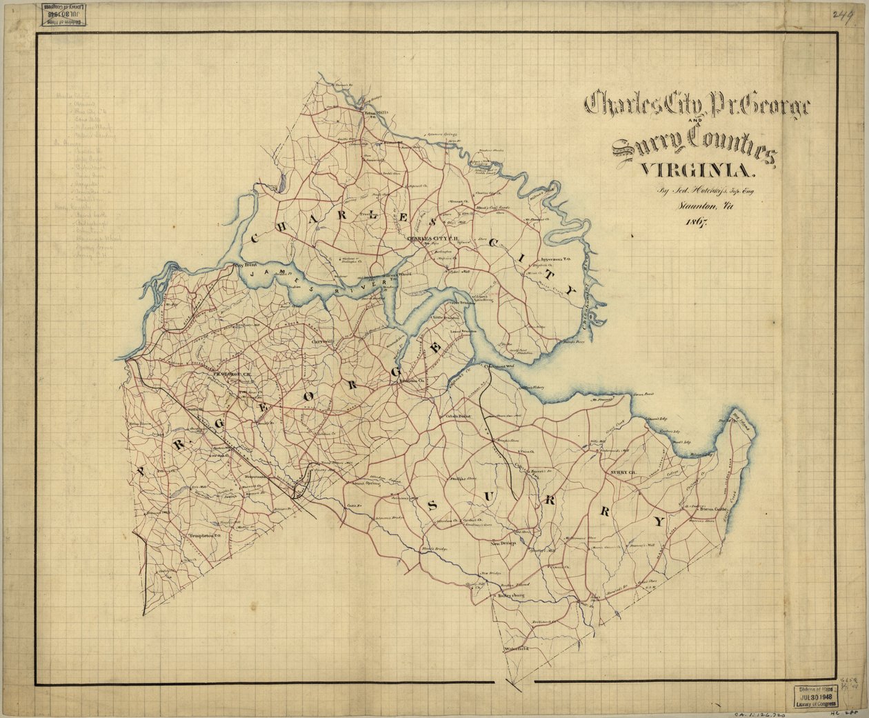 Charles City, Pr. George och Surry counties, Virginia LOC 2005625179 av Jedediah Hotchkiss