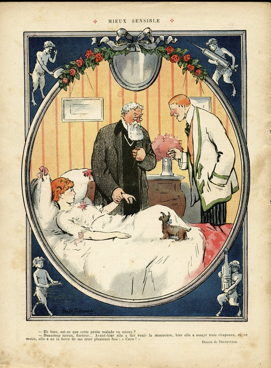 Illustration av Jehan Testevuide (1873-1924) i Le Lire, nr. 375, 09/04/10 - Bättre känslig - Medicinsk av Jehan Testevuide