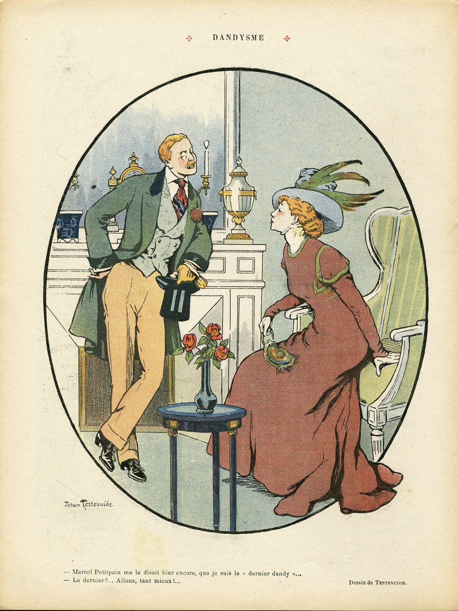 Illustration av Jehan Testevuide (1873-1924) i Le Rire, 09/05/08 - Dandyism - Mode, inredningsarkitektur - Dandy av Jehan Testevuide
