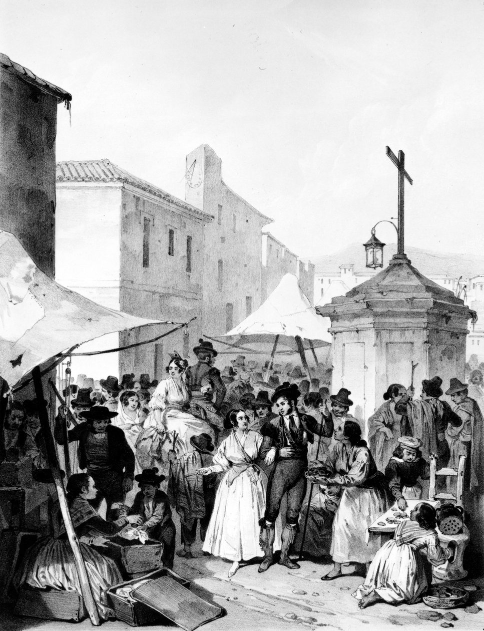 Mayrena Fair, graverad av Bayot, 1842 av Jenaro Pérez Villaamil