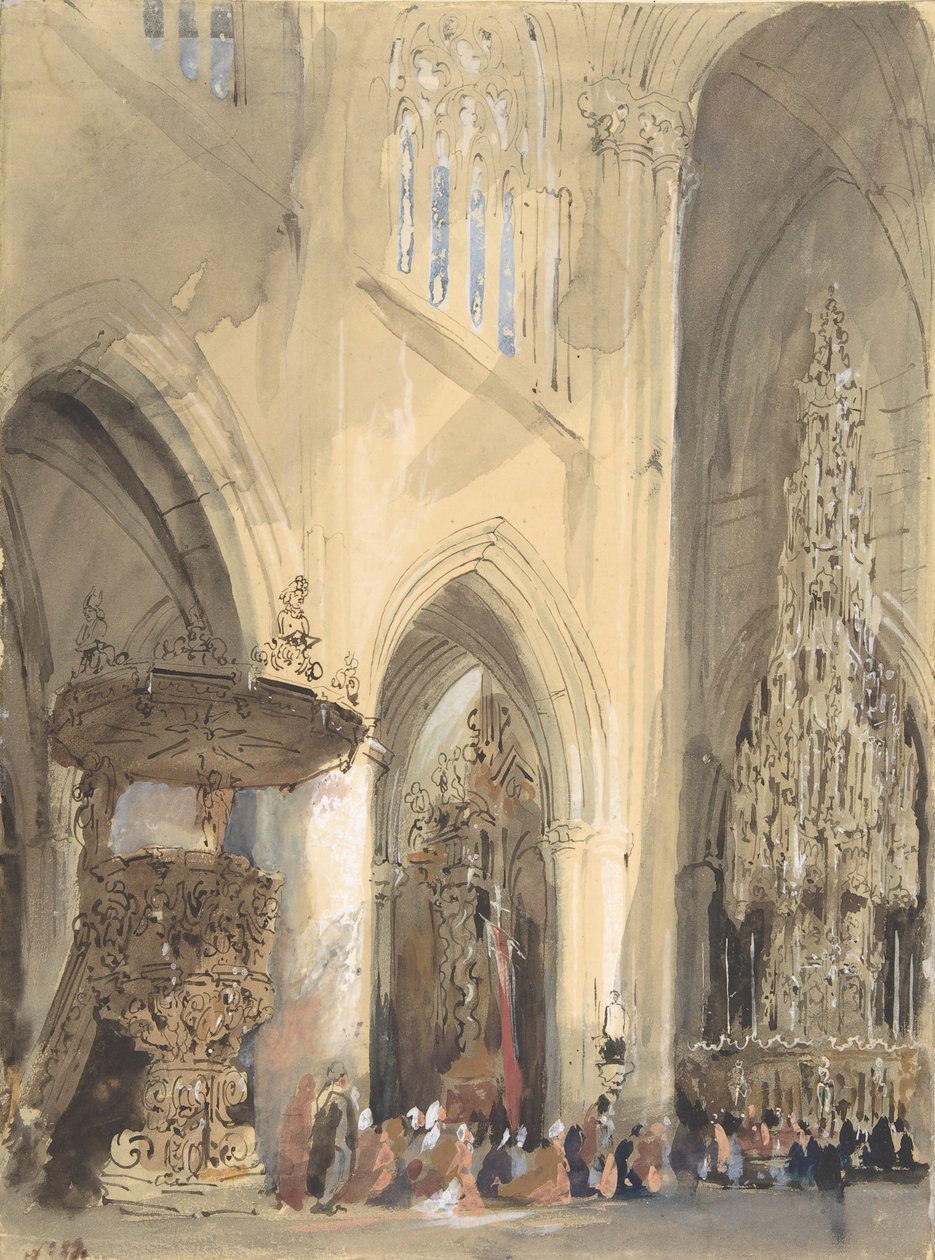 Interiör av kyrkan St. Jacques, Louvain, 1807-54. av Jenaro Pérez Villaamil