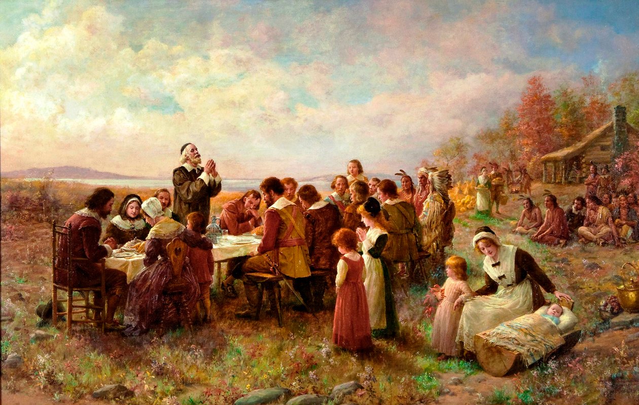 Den första tacksägelsen i Plymouth, 1914. av Jennie Augusta Brownscombe