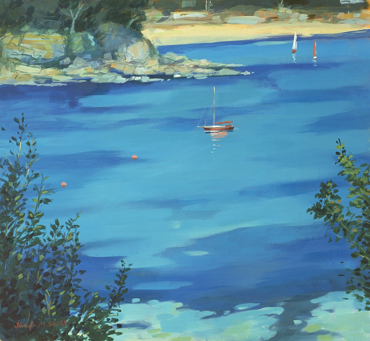 Salcombe, Moored Yacht, Southsands, 2000 av Jennifer Wright