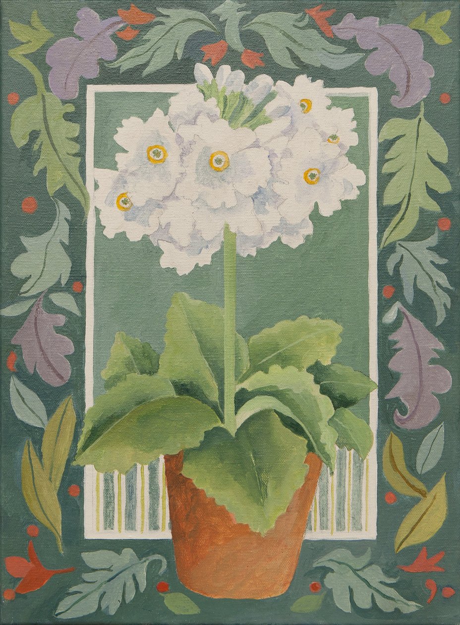 Vit Primula (akryl) av Jennifer Abbott