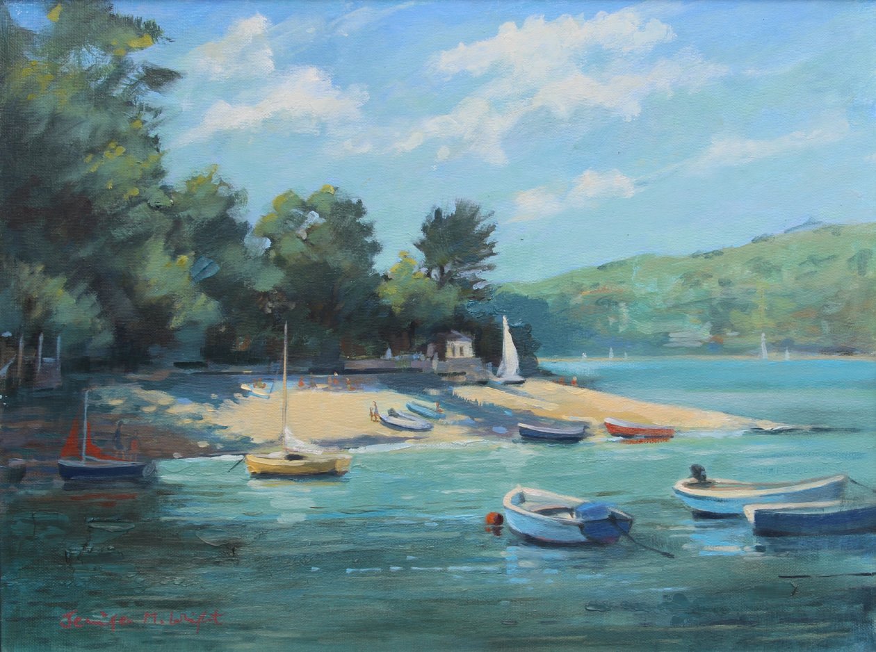 Fishermans Cove Salcombe, olja ombord, 2016 av Jennifer Wright