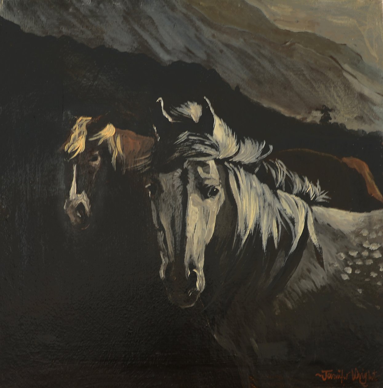 Mountain Ponies (olja på duk) av Jennifer Wright