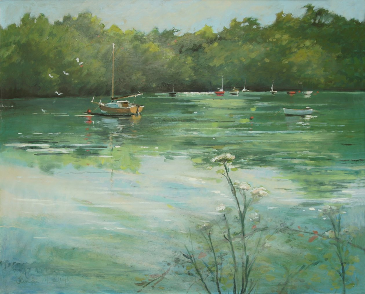 Salcombe Batson Creek (olja på duk) av Jennifer Wright
