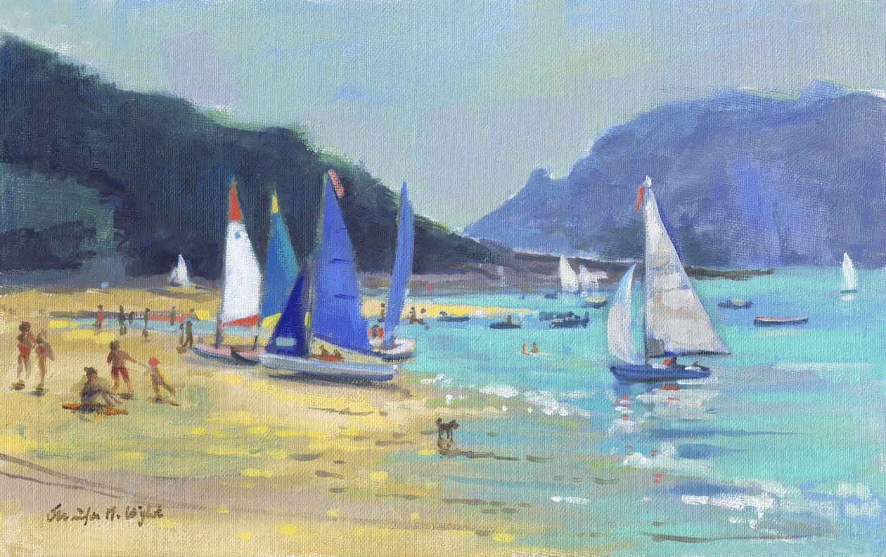 Salcombe Sailing Boats (olja på duk) av Jennifer Wright