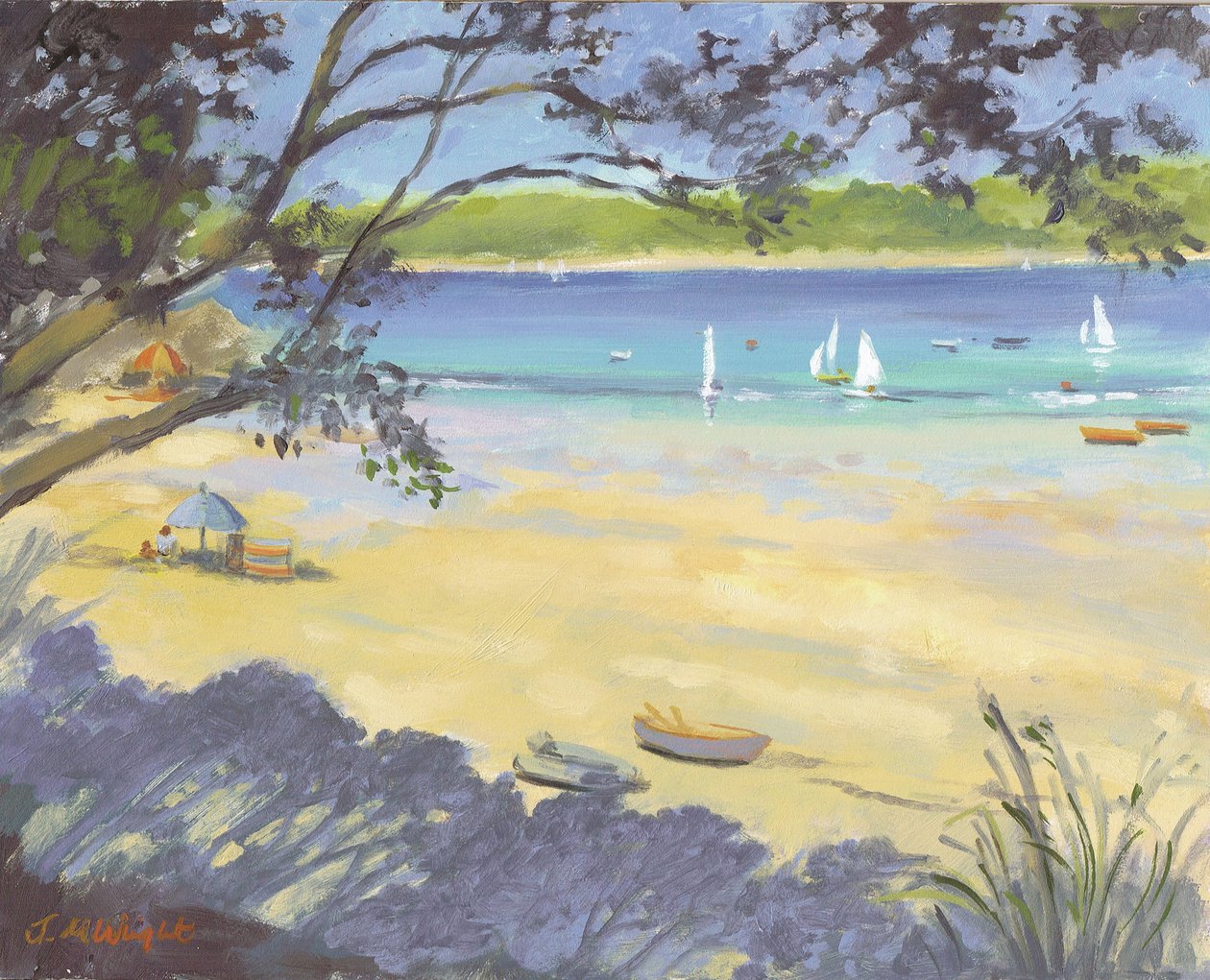 Salcombe Southsands Beach (olja på duk) av Jennifer Wright