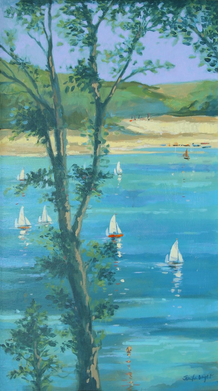 Salcombe Through The Trees (olja på duk) av Jennifer Wright
