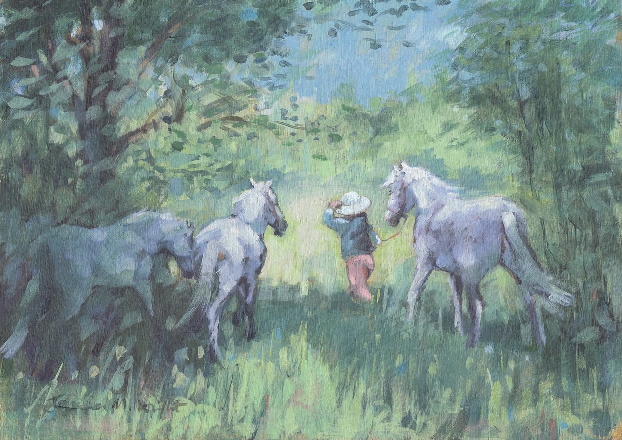 Summer Ponies (olja på duk) av Jennifer Wright