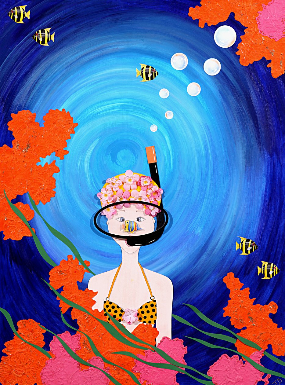 Scuba Diva, 2008 (akryl på papper) av Jenny Barnard
