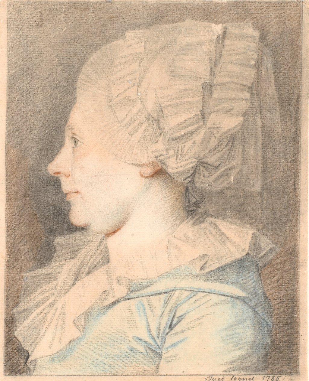Porträtt av Anne Cathrine Maaløe, född Basse. Profil till vänster av Jens Juel