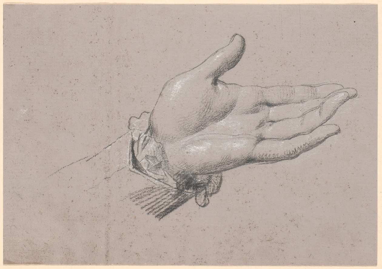 Studie av en vänsterhand, använd i fullängdsporträttet av Frederik den Sjätte som kronprins från 1786 på Amalienborg av Jens Juel