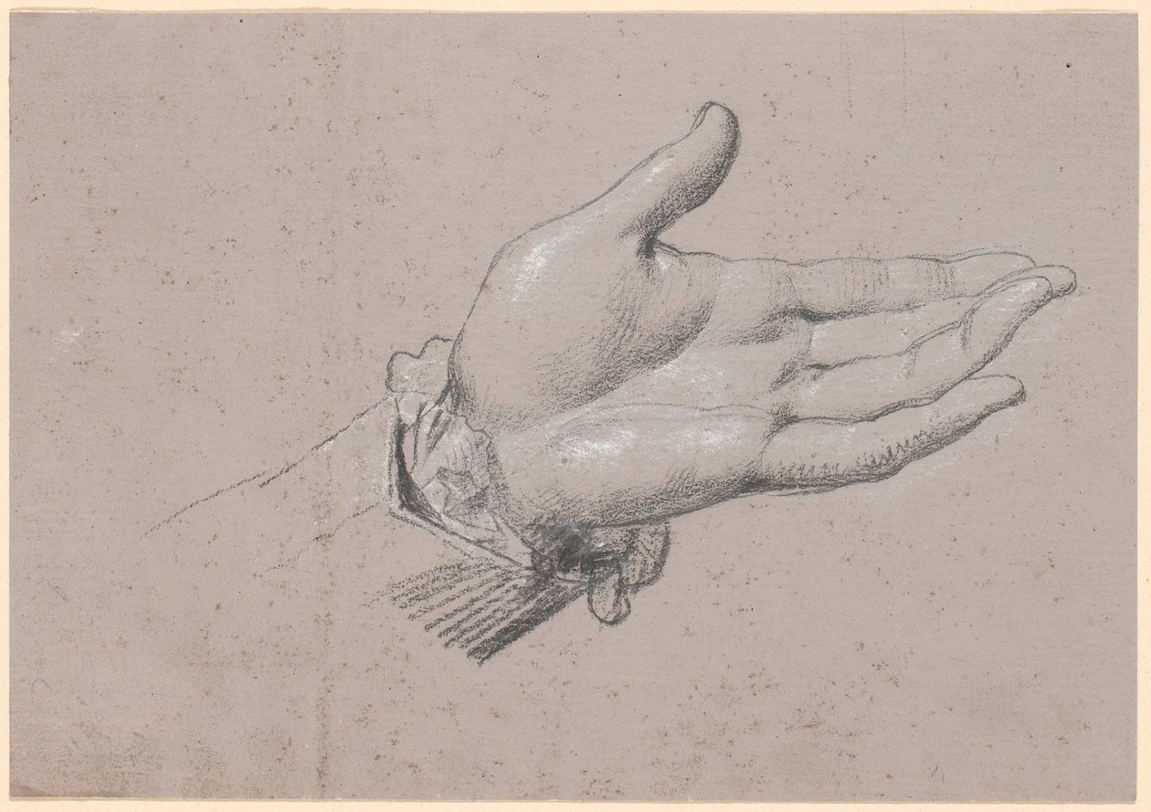 Studie av en vänsterhand, använd i fullängdsporträttet av Frederik den Sjätte som kronprins från 1786 på Amalienborg av Jens Juel