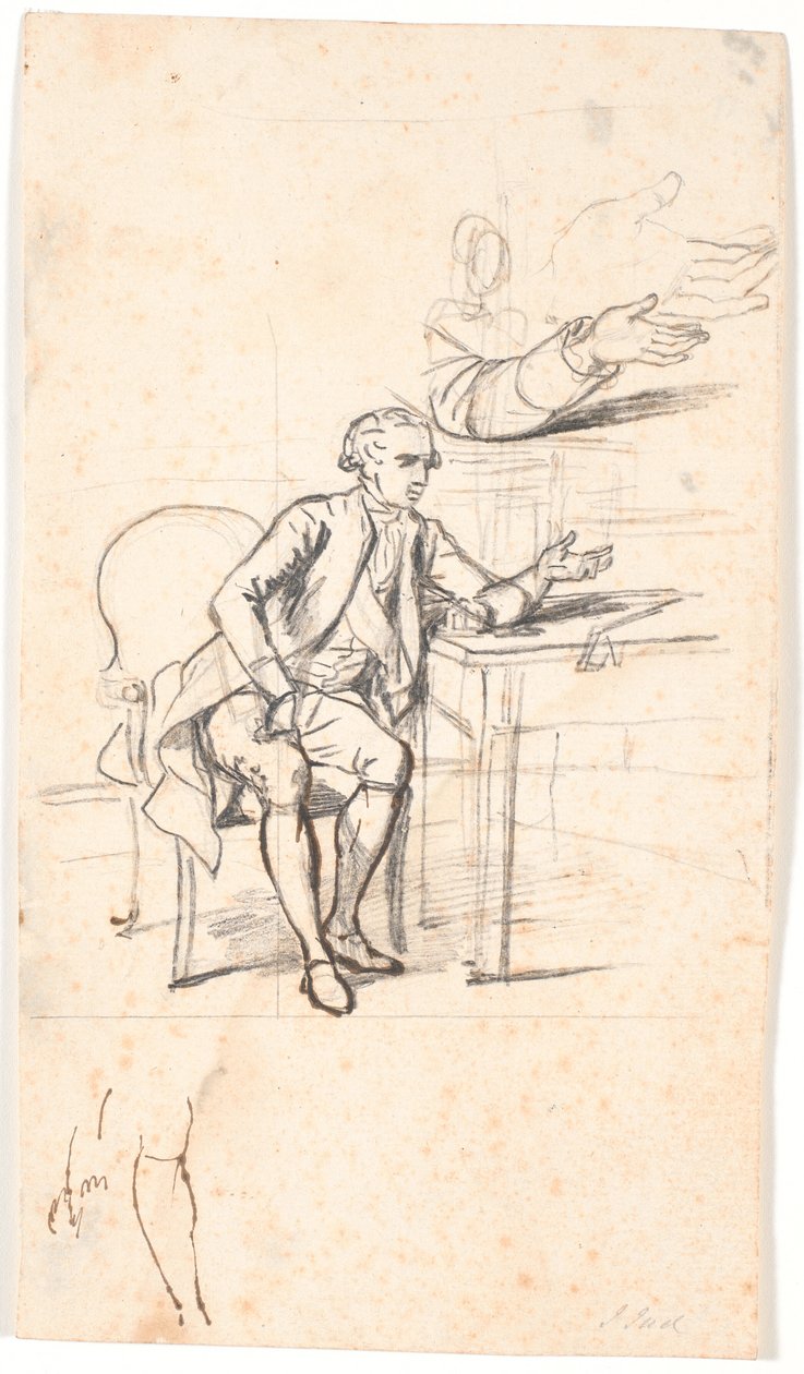 Studie till släktporträttet Holmskiold från 1787: hemliga råd. Theodor Holmskiold sitter vid ett bord av Jens Juel