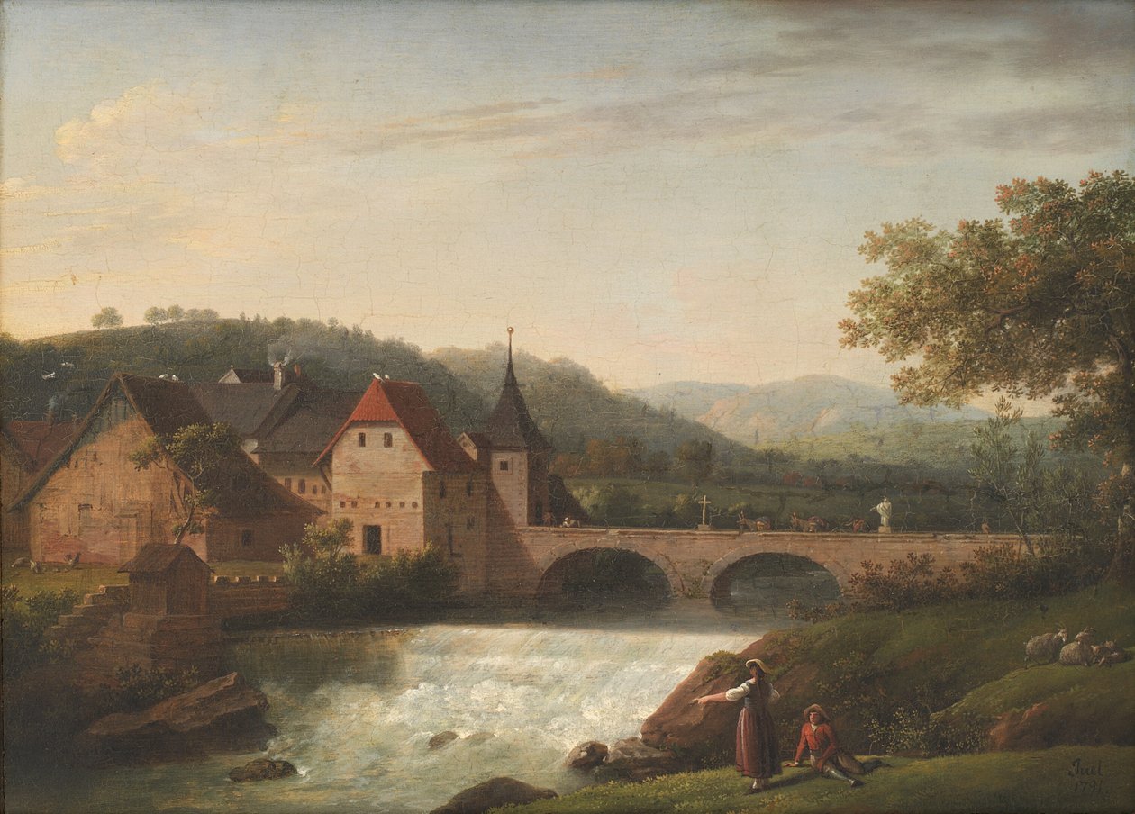 Bron och vattenfallet i Dornach, Schweiz av Jens Juel