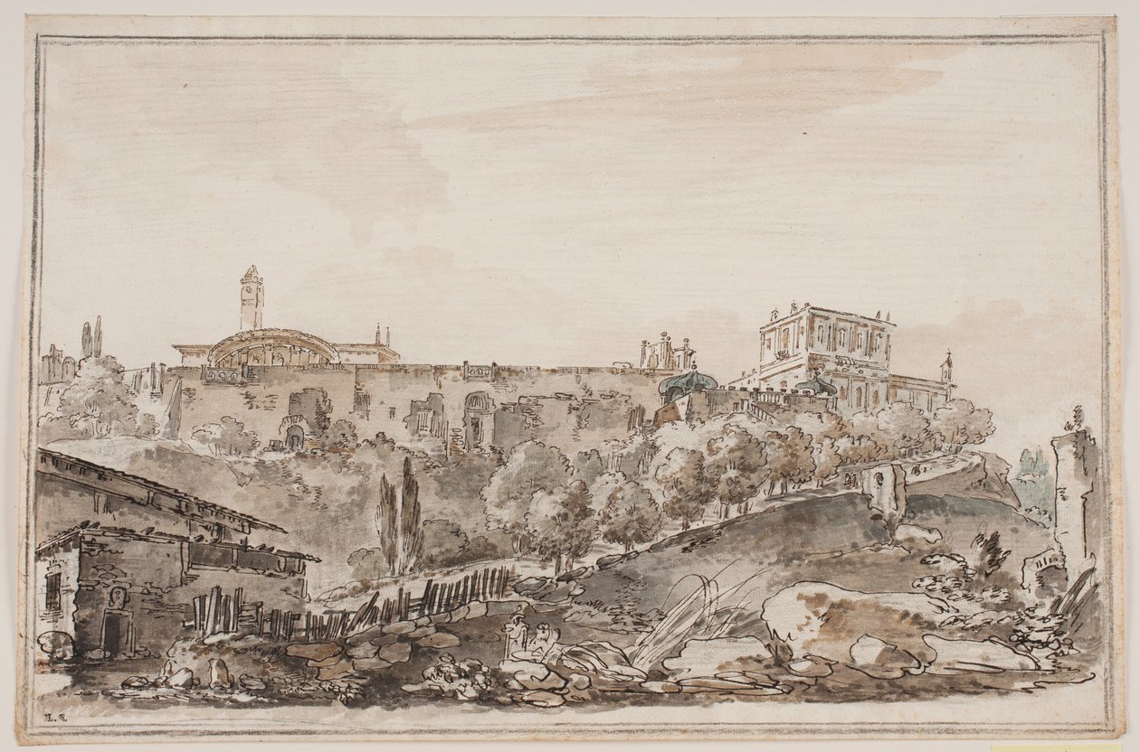 Stadsutsikt med palats och kyrka omgiven av mur av Jens Petersen Lund