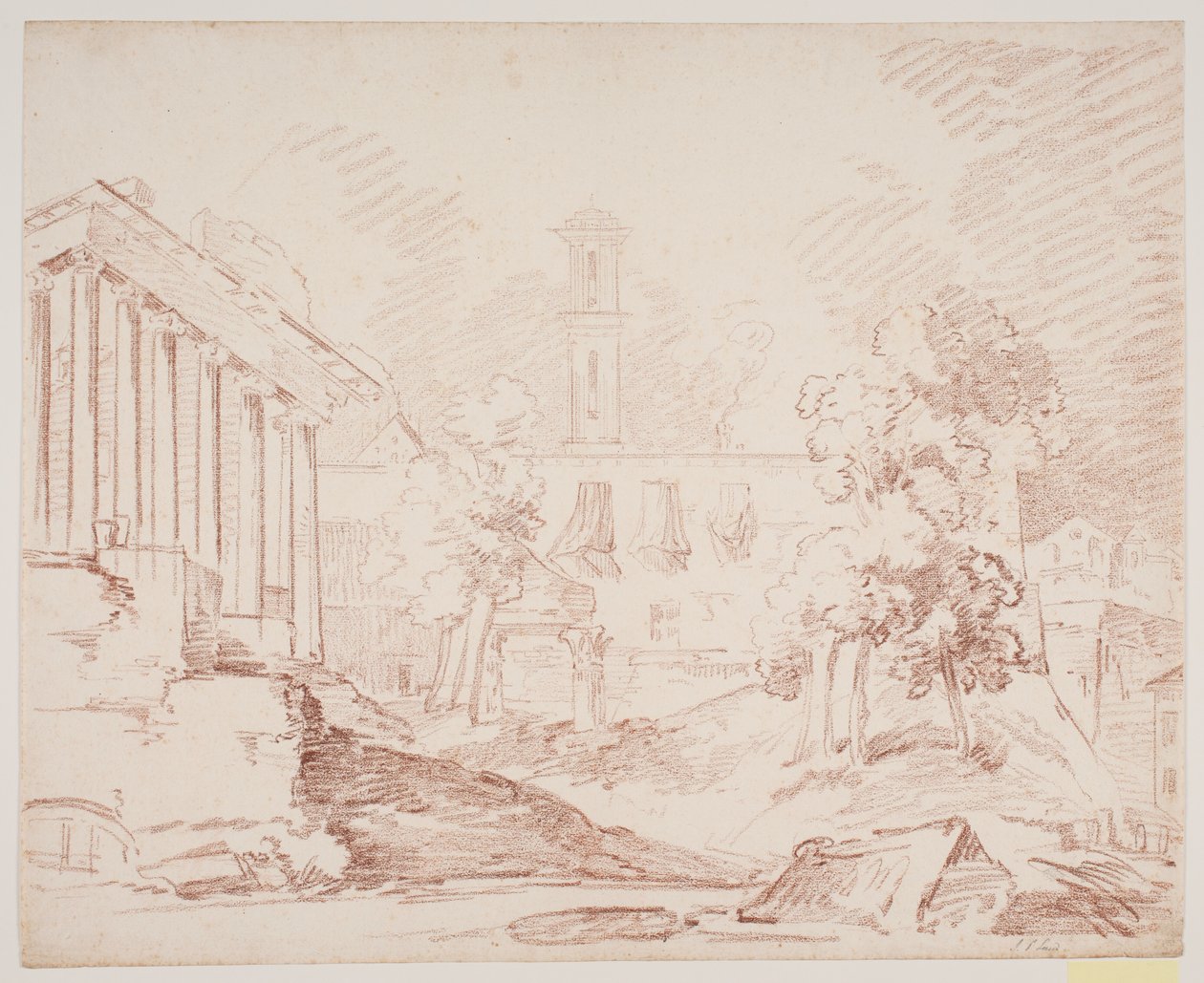 Italienskt prospekt med tempel och kyrka av Jens Petersen Lund