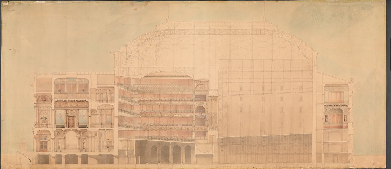 Det kungliga Teater 1874. Längdsnitt av Jens Vilhelm Dahlerup