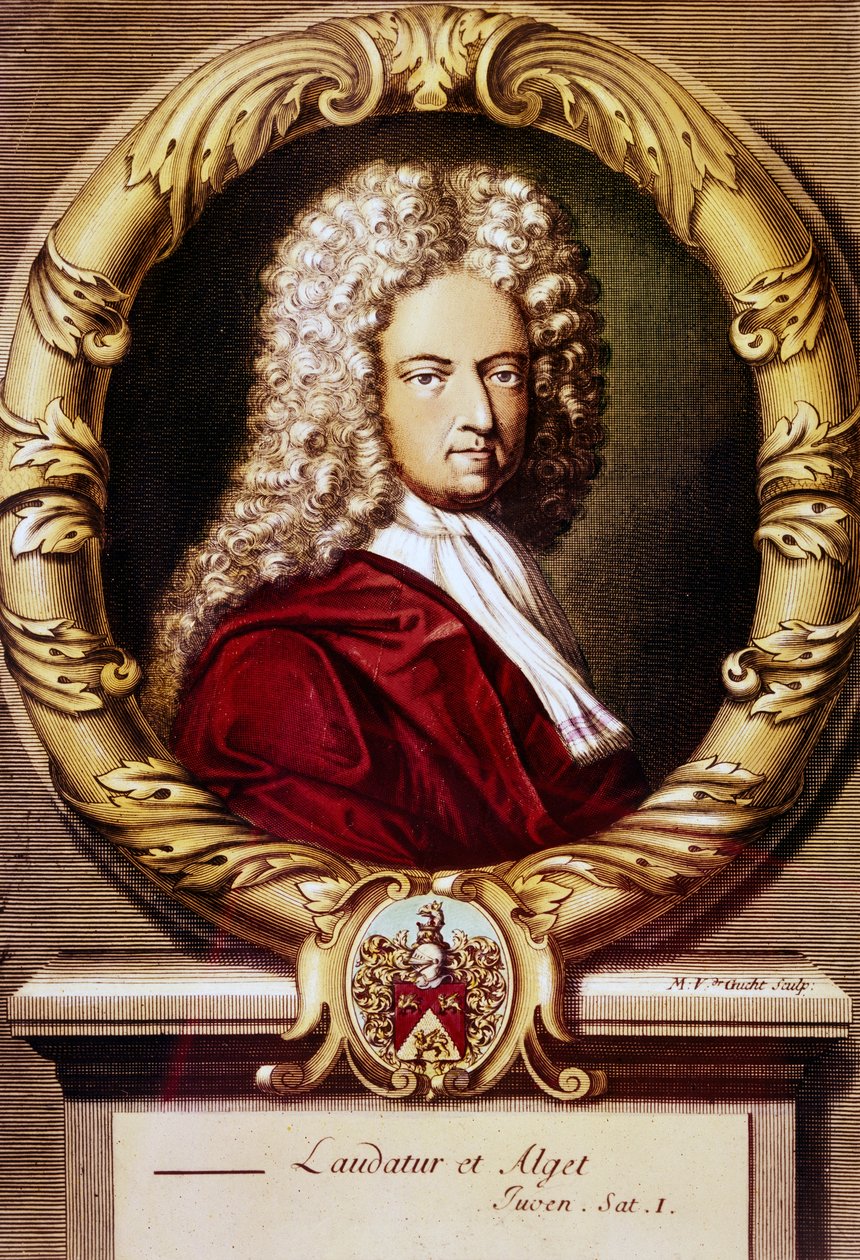Porträtt av Daniel Defoe (lito i färg) av Jeremiah (after) Taverner