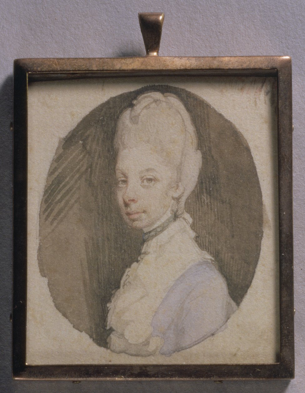 Porträttminiatyr av drottning Charlotte, ca 1772 (wc på elfenben) av Jeremiah Meyer
