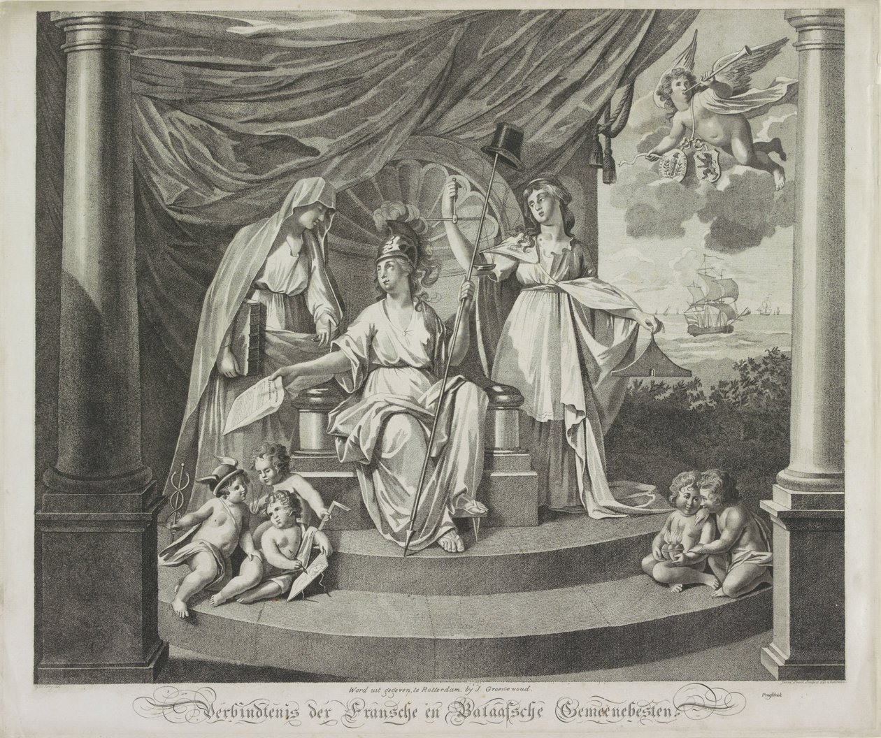 Allegori över alliansen med Frankrike, 1795 Union of the French and Batavian Commonwealths (titel på objekt) av Jeremias Snoek