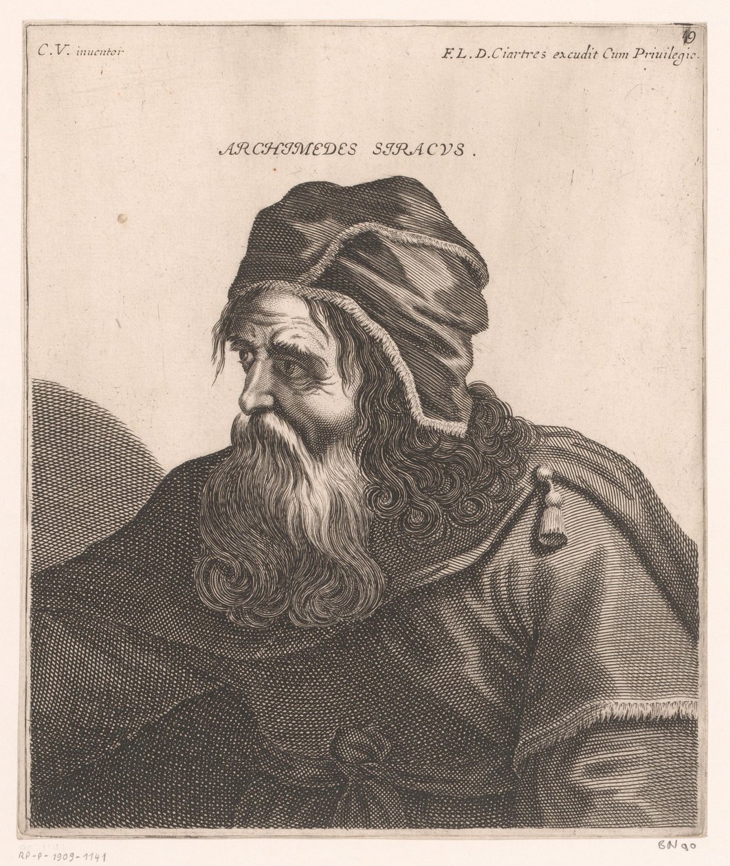 Porträtt av Archimedes Arkimedes Syrakusa. (titel på objekt) Byster av filosofer och kungar (serietitel) av Jerôme David (attributed to)
