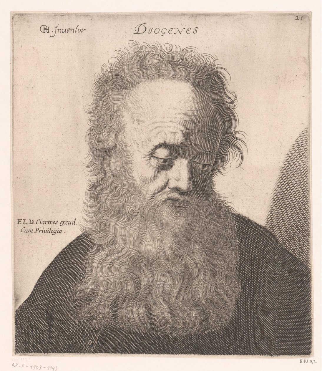 Porträtt av Diogenes av Sinope Diogenes (titel på objekt) Byster av filosofer och kungar (serietitel) av Jerôme David (attributed to)