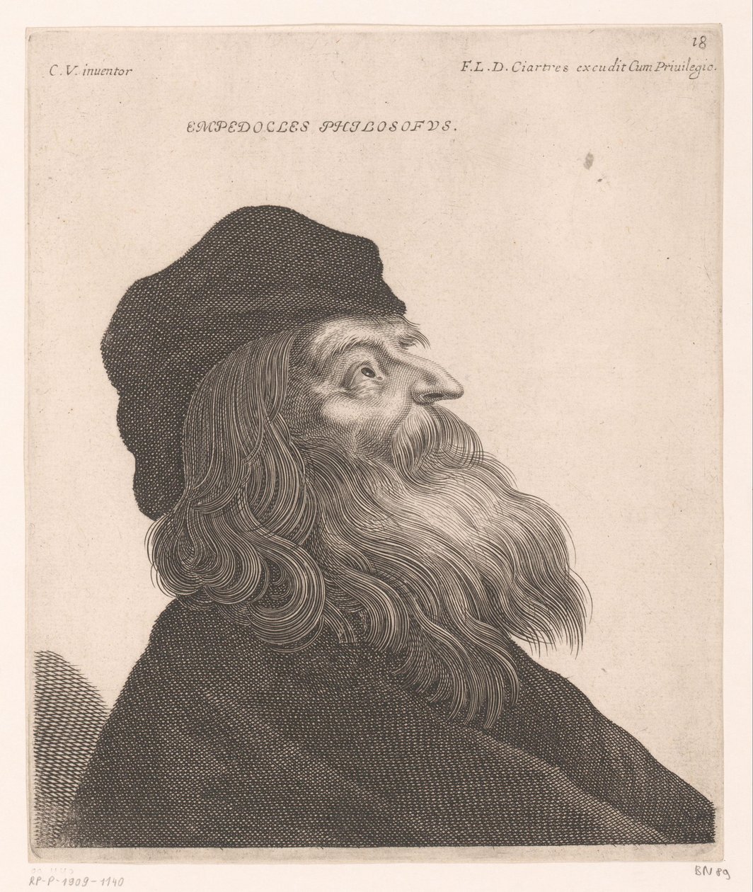 Porträtt av Empedocles Empedocles philosophus. (titel på objekt) Byster av filosofer och kungar (serietitel) av Jerôme David (attributed to)