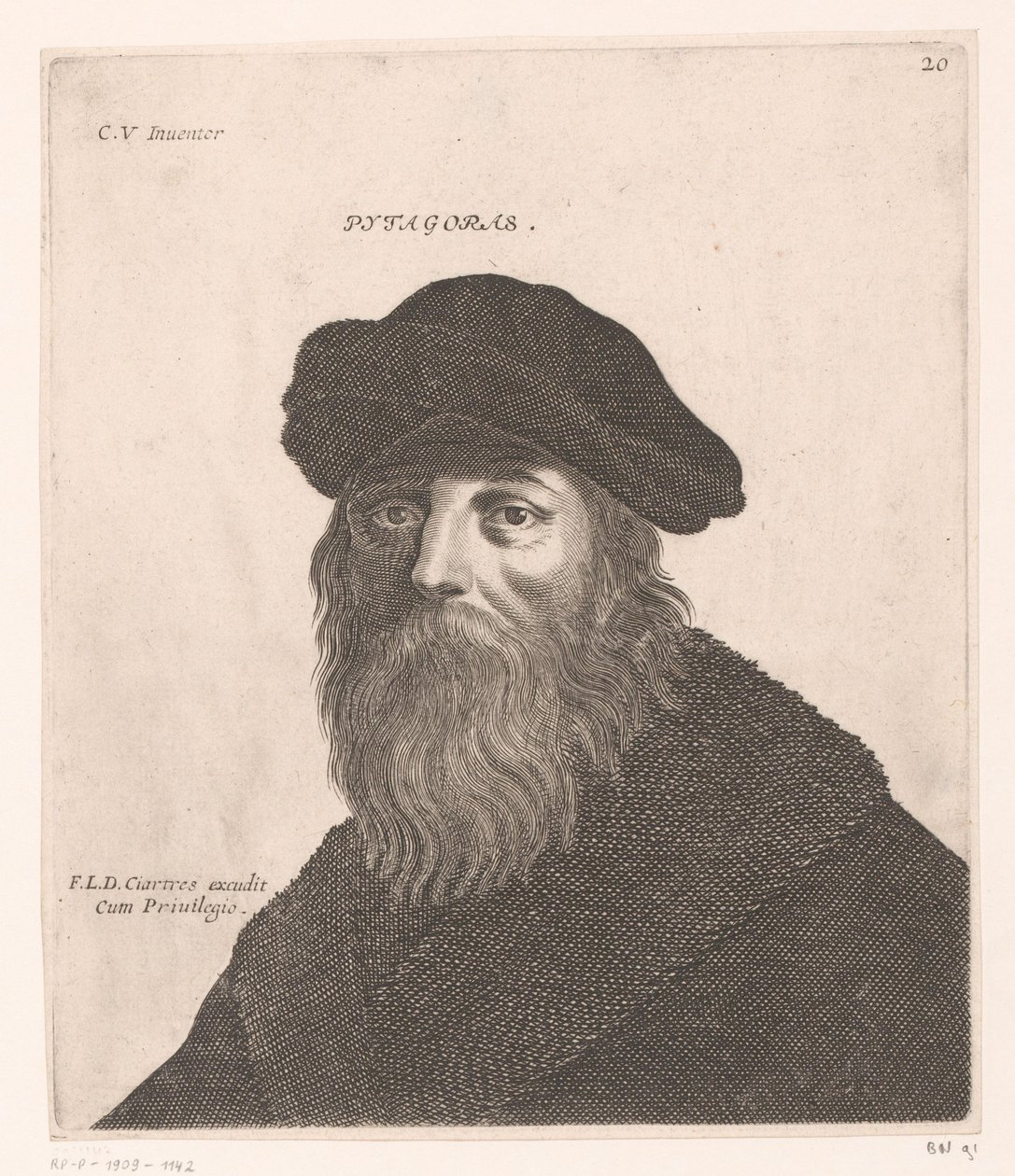 Porträtt av Pythagoras Pytagoras. (titel på objekt) Byster av filosofer och kungar (serietitel) av Jerôme David (attributed to)