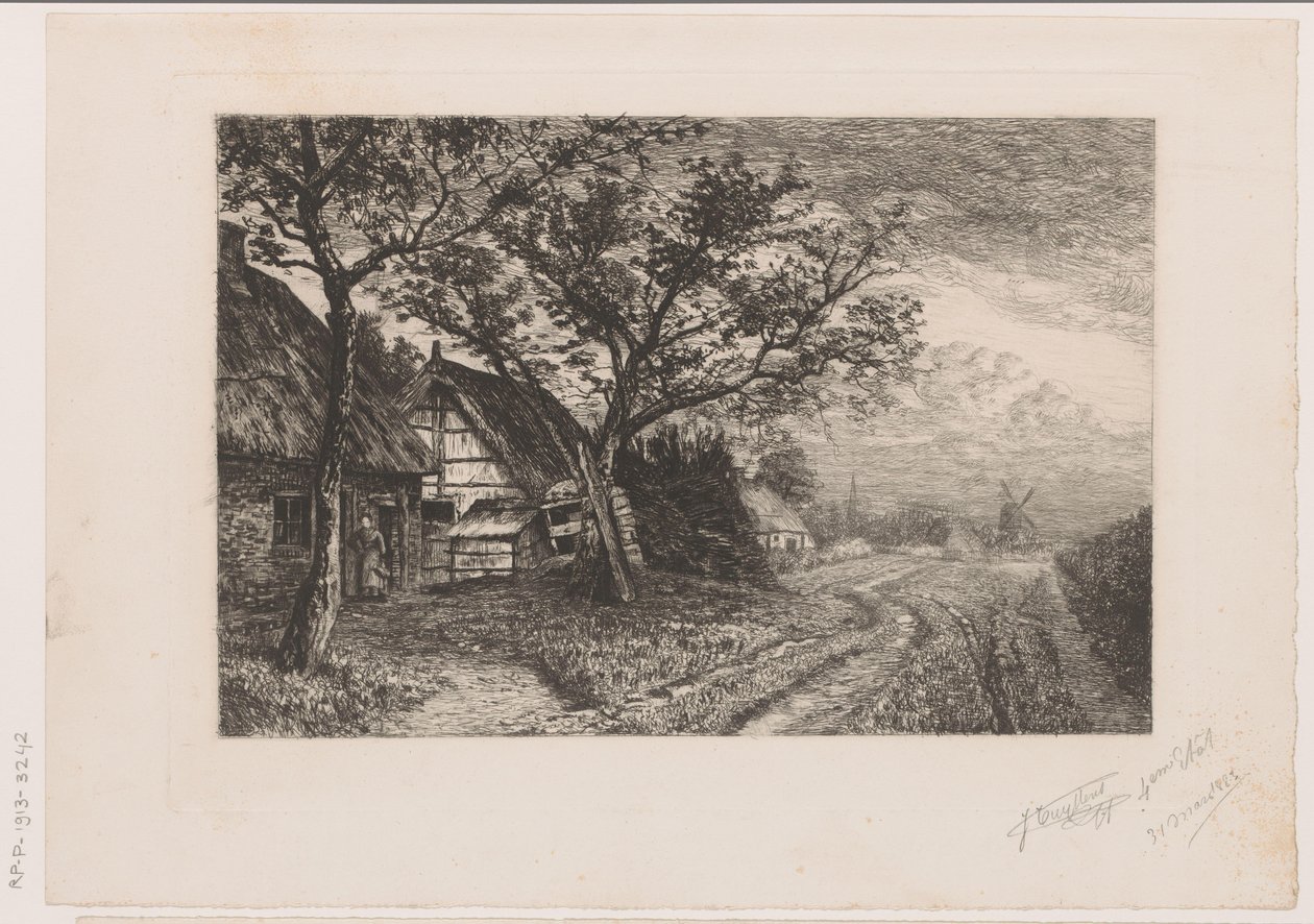 Landskap med gårdar och kvarn av Jerôme Tuyttens (signed by artist)