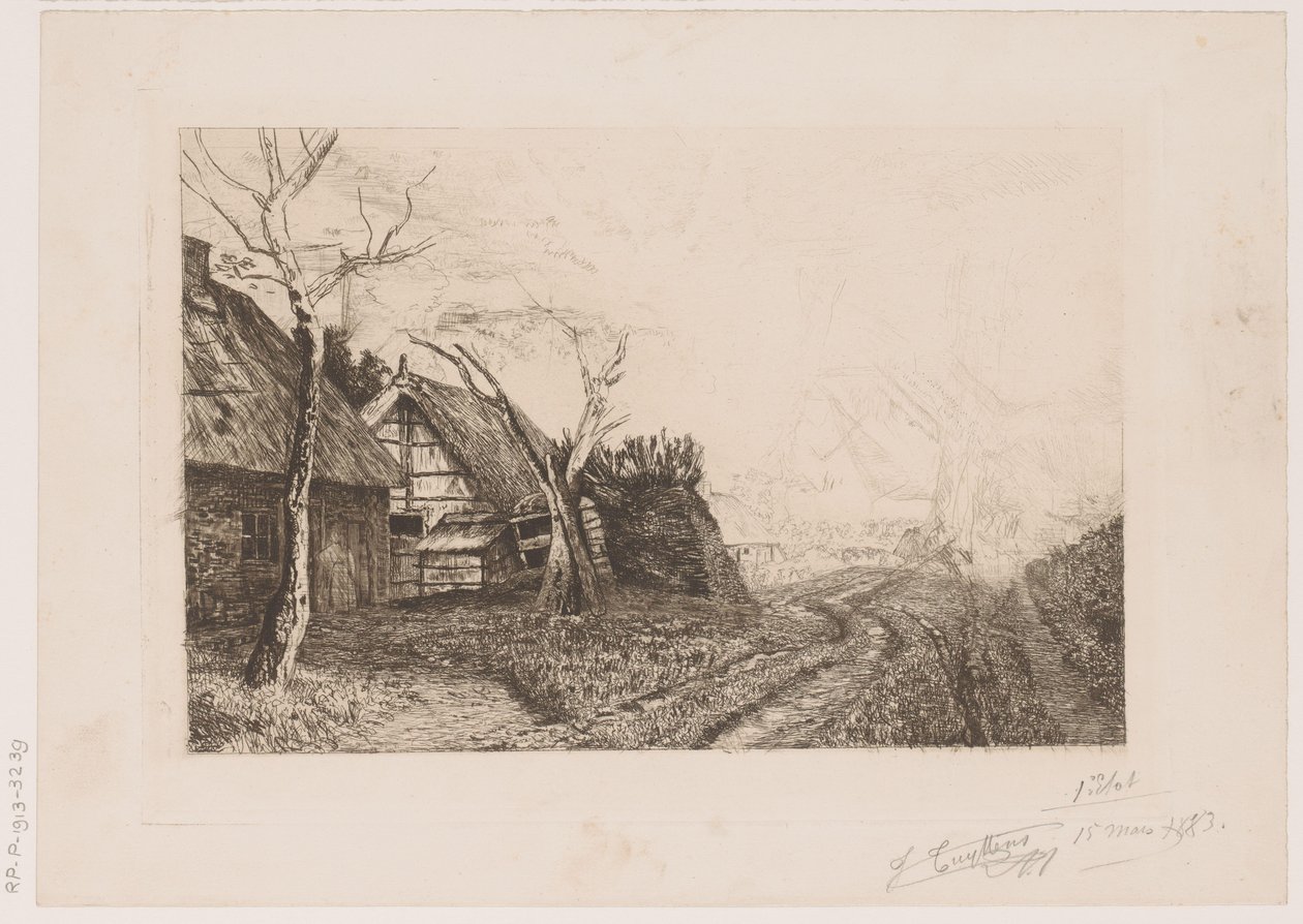 Landskap med gårdar och kvarn av Jerôme Tuyttens (signed by artist)