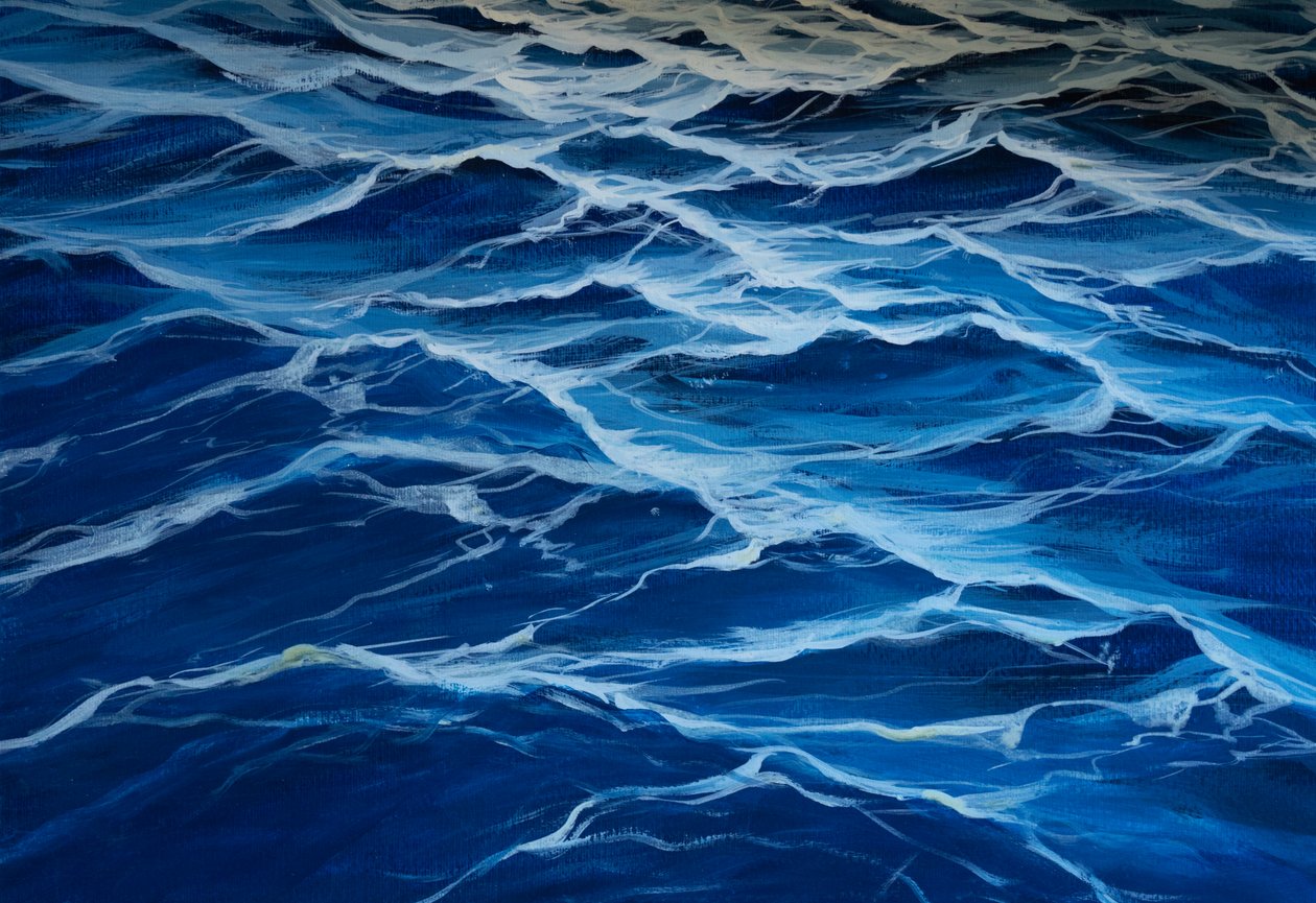 Blue sea, 2020 (tempera på papper) av Jerome Glomaud