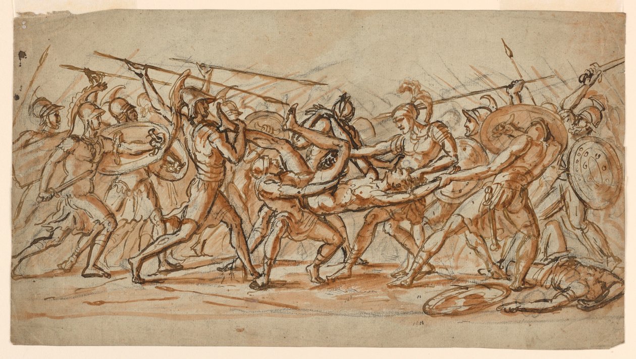 Teckning, Slaget om Patroklos lik, ca 1810 av Jérôme Martin Langlois
