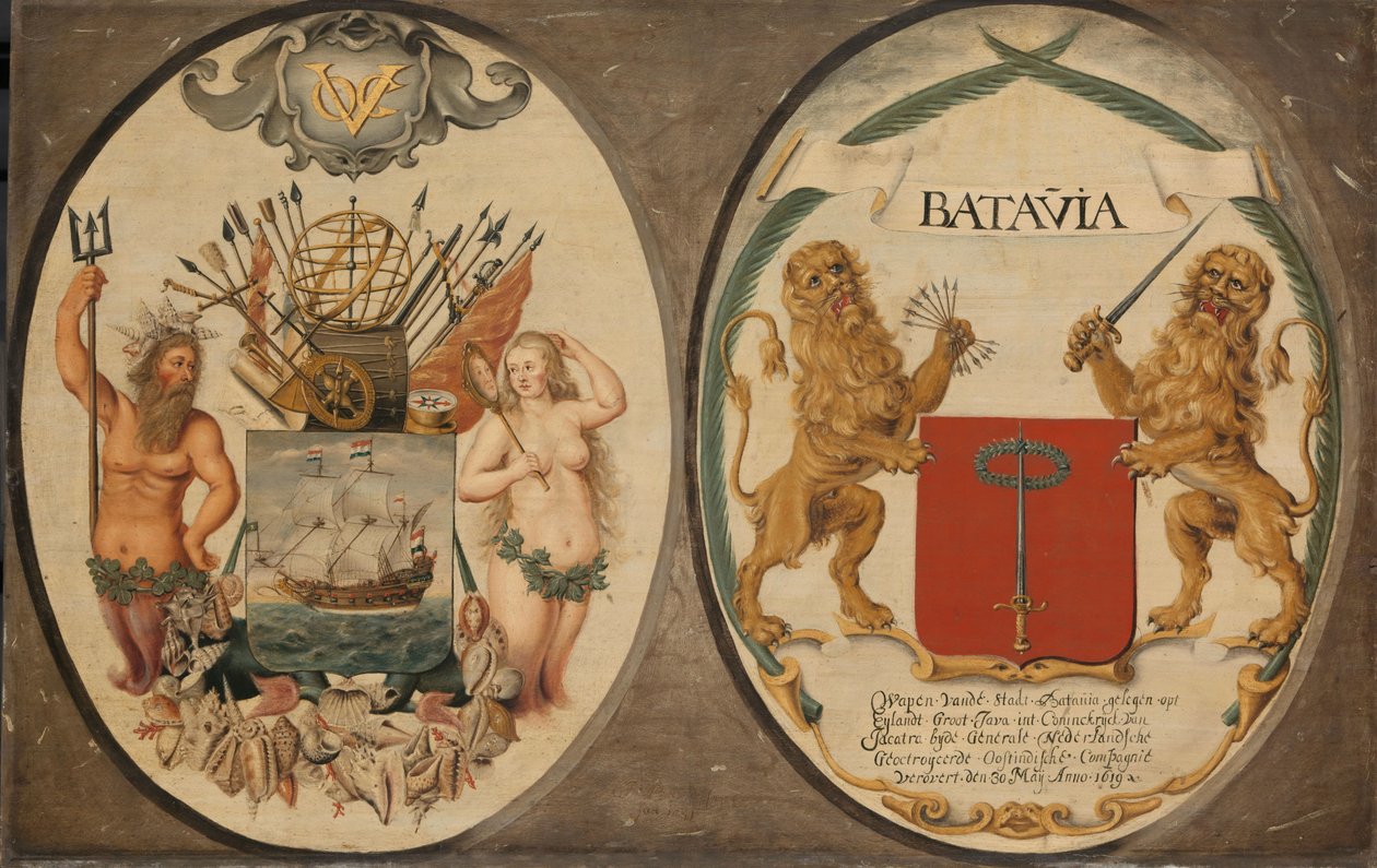 Nederländska Ostindiska kompaniets och staden Batavias vapen av Jeronimus Becx (II)